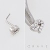 MULTI CZ HOLLOW HEART GEM PAVED 316L SURGICAL STEEL L SHAPE STUD NOSE RING